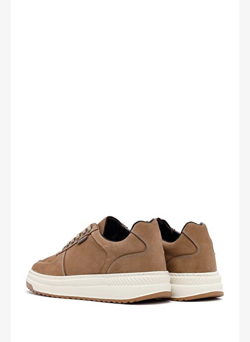 Erkek Bej Bağcıklı Kalın Tabanlı Nubuk Deri Sneaker 25WFD6601V3 - Görsel 6