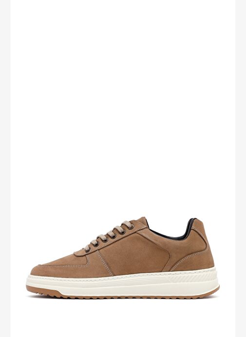 Erkek Bej Bağcıklı Kalın Tabanlı Nubuk Deri Sneaker 25WFD6601V3 - Görsel 3