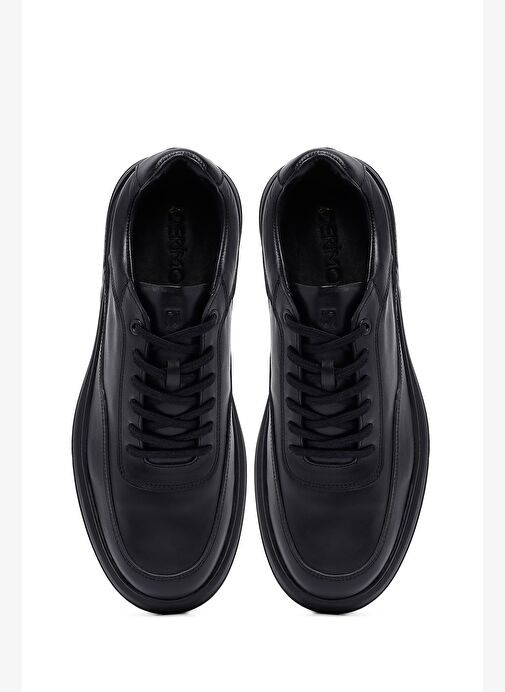 Erkek Siyah Bağcıklı Deri Casual Sneaker 25WFD660318 - Görsel 8