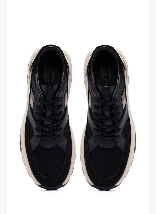 Erkek Siyah Bağcıklı Kalın Tabanlı Deri Sneaker 25WFD660414 - Görsel 8