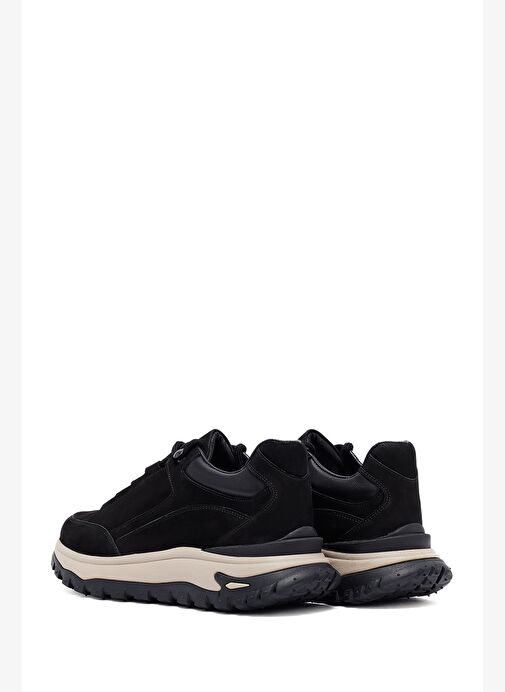 Erkek Siyah Bağcıklı Kalın Tabanlı Nubuk Deri Casual Sneaker 25WFD6605V3 - Görsel 6