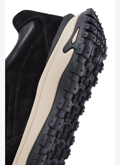 Erkek Siyah Bağcıklı Kalın Tabanlı Nubuk Deri Casual Sneaker 25WFD6605V3 - Görsel 9
