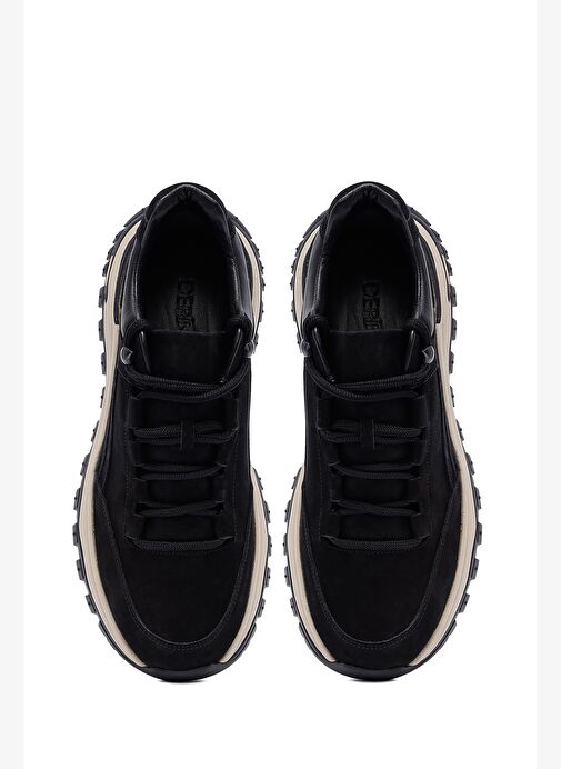 Erkek Siyah Bağcıklı Kalın Tabanlı Nubuk Deri Casual Sneaker 25WFD6605V3 - Görsel 8