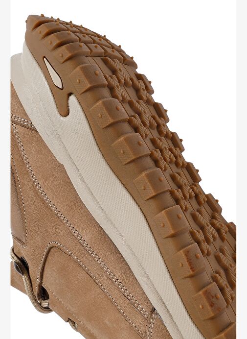 Erkek Bej Bağcıklı Kalın Tabanlı Nubuk Deri Casual Sneaker 25WFD6605V3 - Görsel 9