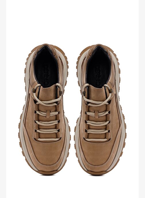 Erkek Bej Bağcıklı Kalın Tabanlı Nubuk Deri Casual Sneaker 25WFD6605V3 - Görsel 8