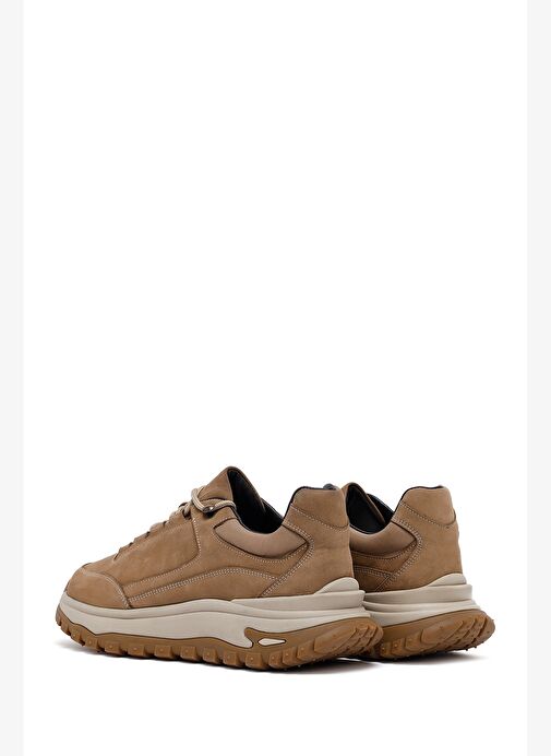Erkek Bej Bağcıklı Kalın Tabanlı Nubuk Deri Casual Sneaker 25WFD6605V3 - Görsel 6
