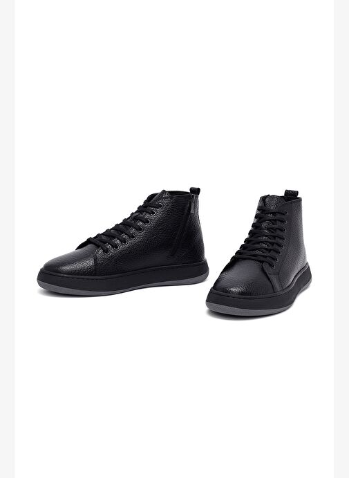 Erkek Siyah Bağcıklı Fermuarlı Deri Spor Bot 25WFD6609FT - Görsel 4