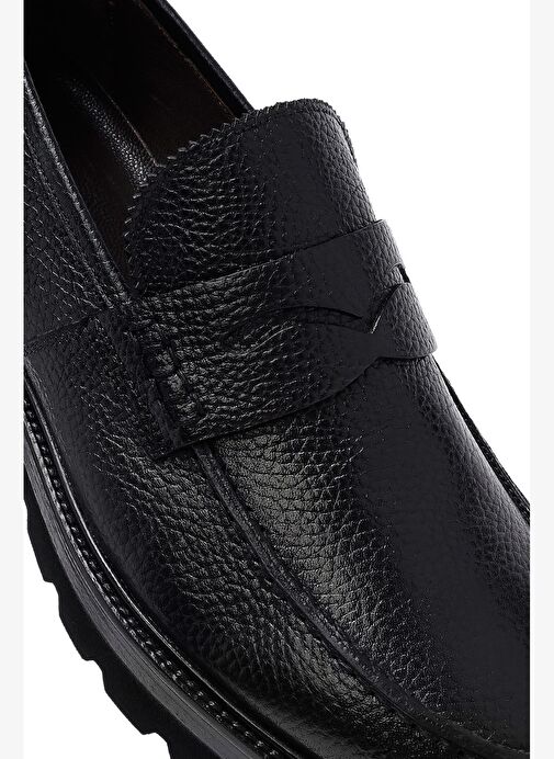 Erkek Siyah Deri Casual Loafer 25WFD7049FT - Görsel 9