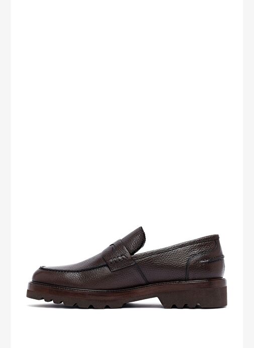 Erkek Kahverengi Deri Casual Loafer 25WFD7049FT - Görsel 3