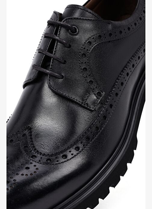 Erkek Siyah Bağcıklı Kalın Tabanlı Deri Casual Ayakkabı 25WFD605818 - Görsel 9