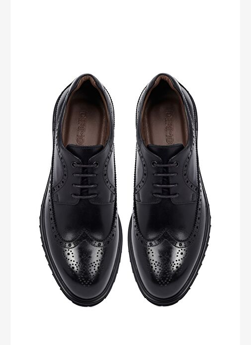 Erkek Siyah Bağcıklı Kalın Tabanlı Deri Casual Ayakkabı 25WFD605818 - Görsel 8