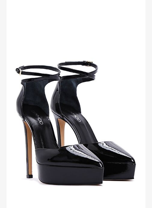 Kadın Siyah Bilekten Tokalı Platform Yüksek Topuklu Rugan Deri Ayakkabı 25AFD120016 - Görsel 4