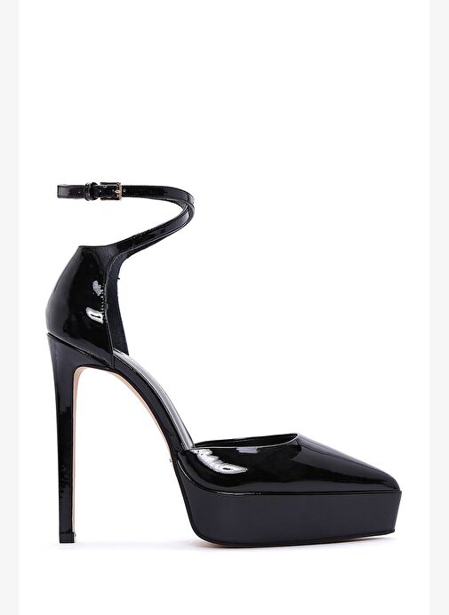 Kadın Siyah Bilekten Tokalı Platform Yüksek Topuklu Rugan Deri Ayakkabı 25AFD120016 - Görsel 2