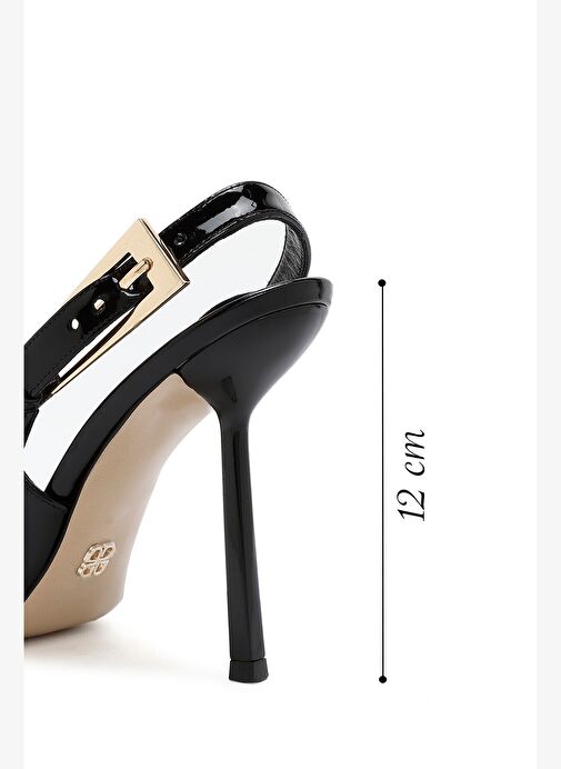 Kadın Siyah Arkası Açık Yüksek İnce Topuklu Rugan Deri Ayakkabı 25AFD120316 - Görsel 3