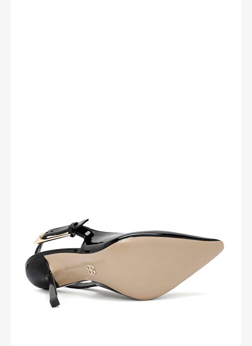 Kadın Siyah Arkası Açık Yüksek İnce Topuklu Rugan Deri Ayakkabı 25AFD120316 - Görsel 6