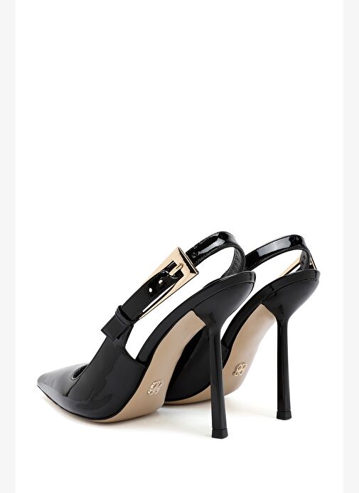Kadın Siyah Arkası Açık Yüksek İnce Topuklu Rugan Deri Ayakkabı 25AFD120316 - Görsel 7