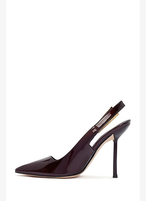 Kadın Bordo Arkası Açık Yüksek İnce Topuklu Rugan Deri Ayakkabı 25AFD120316 - Görsel 5