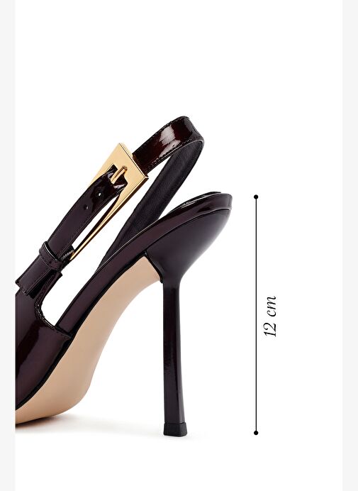 Kadın Bordo Arkası Açık Yüksek İnce Topuklu Rugan Deri Ayakkabı 25AFD120316 - Görsel 3