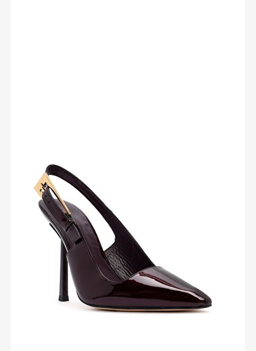 Kadın Bordo Arkası Açık Yüksek İnce Topuklu Rugan Deri Ayakkabı 25AFD120316 - Görsel 8