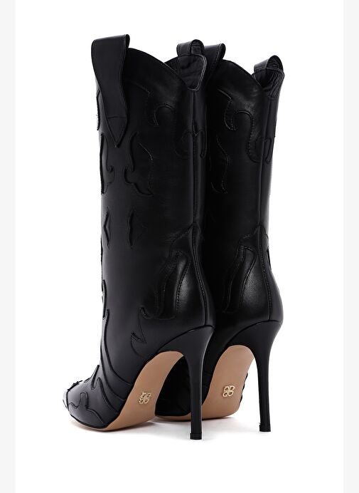 Kadın Siyah Desenli İnce Topuklu Deri Çizme 25WFD120418 - Görsel 9