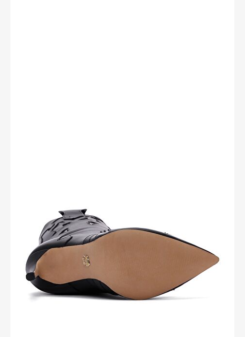 Kadın Siyah Desenli İnce Topuklu Deri Çizme 25WFD120418 - Görsel 8