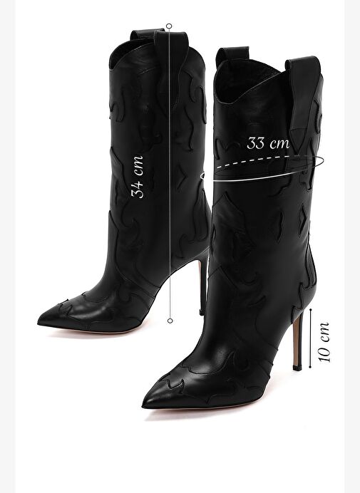 Kadın Siyah Desenli İnce Topuklu Deri Çizme 25WFD120418 - Görsel 3