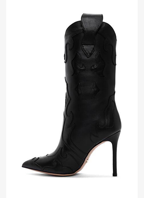 Kadın Siyah Desenli İnce Topuklu Deri Çizme 25WFD120418 - Görsel 6