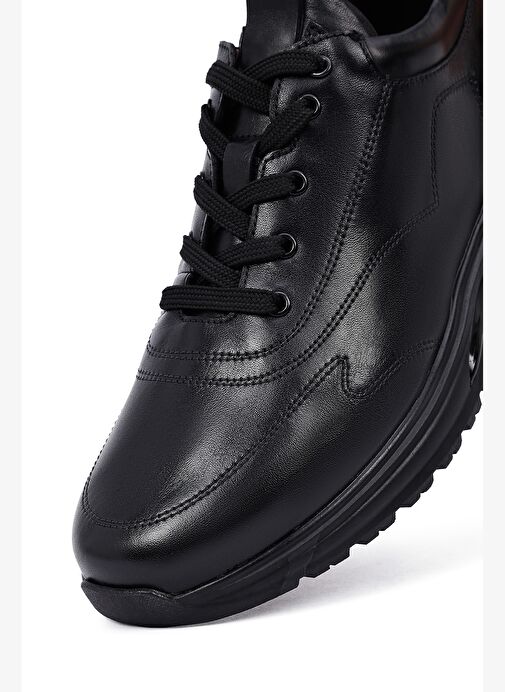 Erkek Siyah Bağcıklı Deri Casual Sneaker 25WFD604818 - Görsel 9