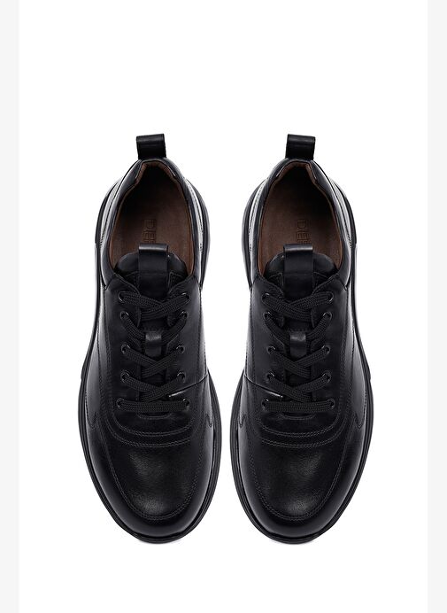 Erkek Siyah Bağcıklı Deri Casual Sneaker 25WFD604818 - Görsel 8