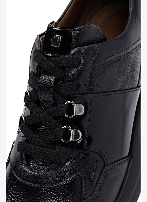 Erkek Siyah Bağcıklı Kalın Tabanlı Deri Casual Sneaker 25WFD600614 - Görsel 9
