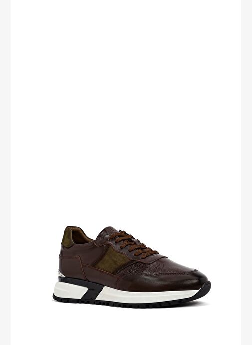 Erkek Kahverengi Bağcıklı Kalın Tabanlı Deri Casual Sneaker 25WFD600314 - Görsel 7