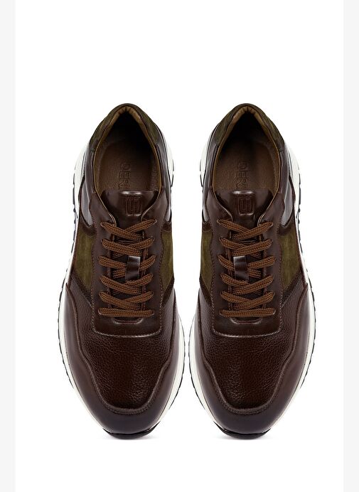 Erkek Kahverengi Bağcıklı Kalın Tabanlı Deri Casual Sneaker 25WFD600314 - Görsel 8