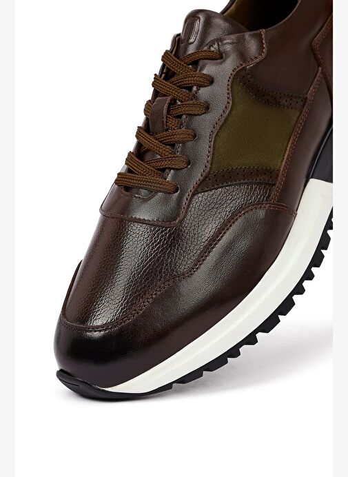 Erkek Kahverengi Bağcıklı Kalın Tabanlı Deri Casual Sneaker 25WFD600314 - Görsel 9