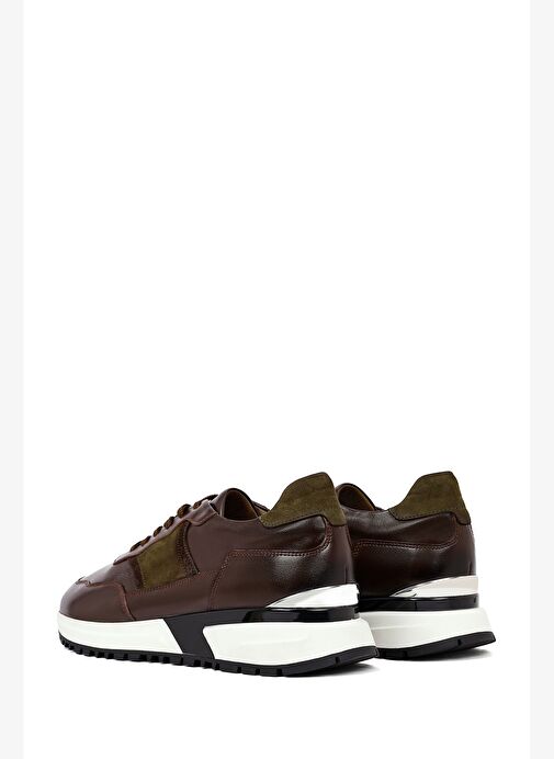 Erkek Kahverengi Bağcıklı Kalın Tabanlı Deri Casual Sneaker 25WFD600314 - Görsel 6