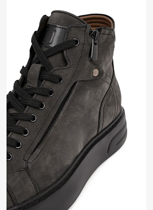 Erkek Gri Çift Fermuarlı Kalın Tabanlı Nubuk Deri Spor Bot 25WFD6051V3 - Görsel 9