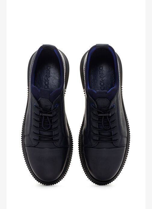 Erkek Lacivert Bağcıklı Deri Sneaker 25WFD676026 - Görsel 7