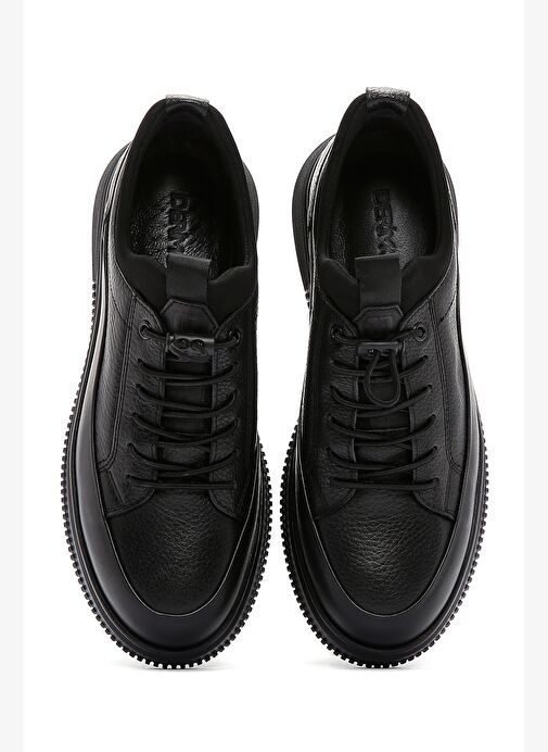Erkek Siyah Bağcıklı Deri Sneaker 25WFD6761FT - Görsel 7