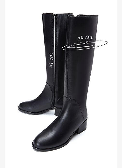 Kadın Siyah Fermuarlı Kısa Kalın Topuklu Deri Çizme 25WFD240018 - Görsel 3