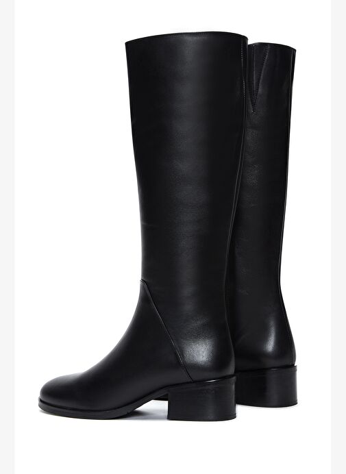 Kadın Siyah Fermuarlı Kısa Kalın Topuklu Deri Çizme 25WFD240018 - Görsel 8