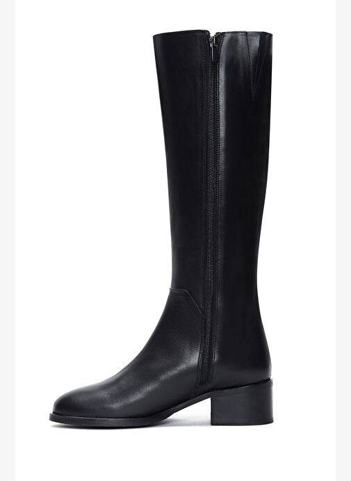 Kadın Siyah Fermuarlı Kısa Kalın Topuklu Deri Çizme 25WFD240018 - Görsel 5