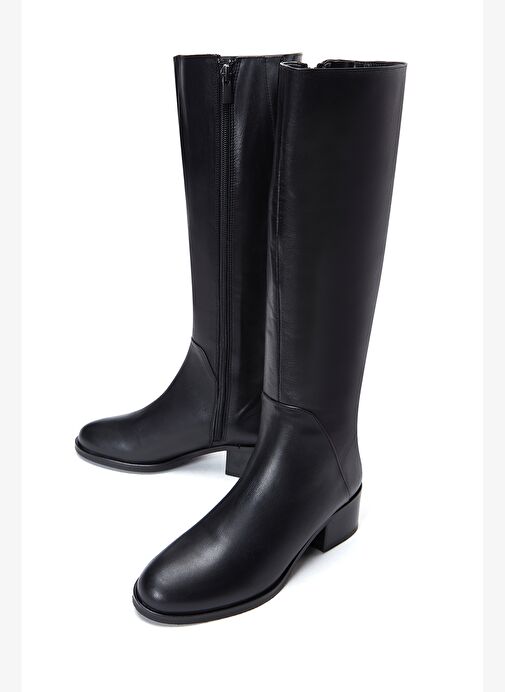 Kadın Siyah Fermuarlı Kısa Kalın Topuklu Deri Çizme 25WFD240018 - Görsel 4