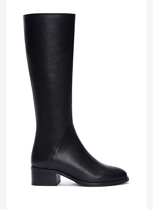 Kadın Siyah Fermuarlı Kısa Kalın Topuklu Deri Çizme 25WFD240018 - Görsel 2