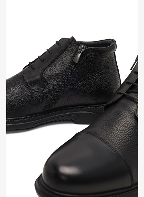 Erkek Siyah Bağcıklı Fermuarlı Deri Casual Bot 25WFD677914 - Görsel 9