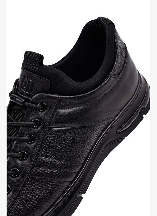 Erkek Siyah Bağcıklı Kalın Tabanlı Deri Casual Sneaker 25WFD676618 - Görsel 9