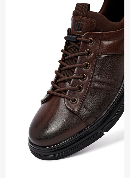 Erkek Kahverengi Bağcıklı Kalın Tabanlı Deri Casual Sneaker 25WFD676618 - Görsel 9