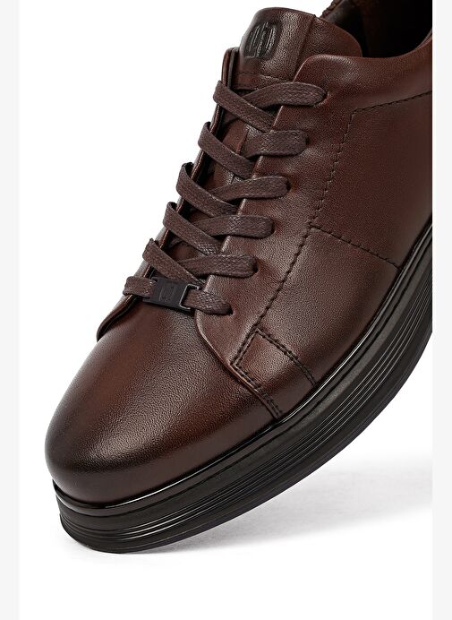 Erkek Kahverengi Bağcıklı Deri Casual Sneaker 25WFD676918 - Görsel 9