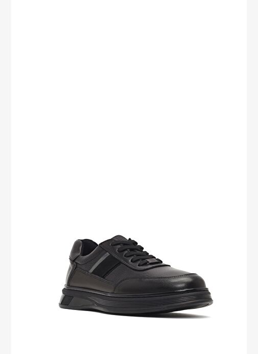 Erkek Siyah Bağcıklı Deri Casual Sneaker 25WFD677214 - Görsel 7