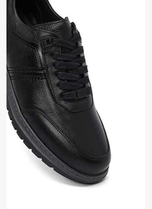 Erkek Siyah Bağcıklı Deri Sneaker 25WFD677314 - Görsel 9