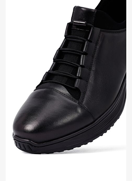 Erkek Siyah Bağcıklı Deri Casual Sneaker 25WFD6775FT - Görsel 9