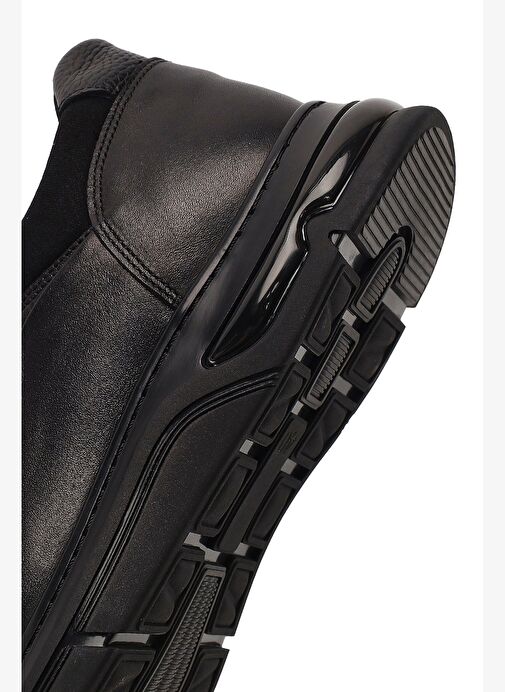 Erkek Siyah Bağcıklı Kalın Tabanlı Deri Casual Sneaker 25WFD677714 - Görsel 9